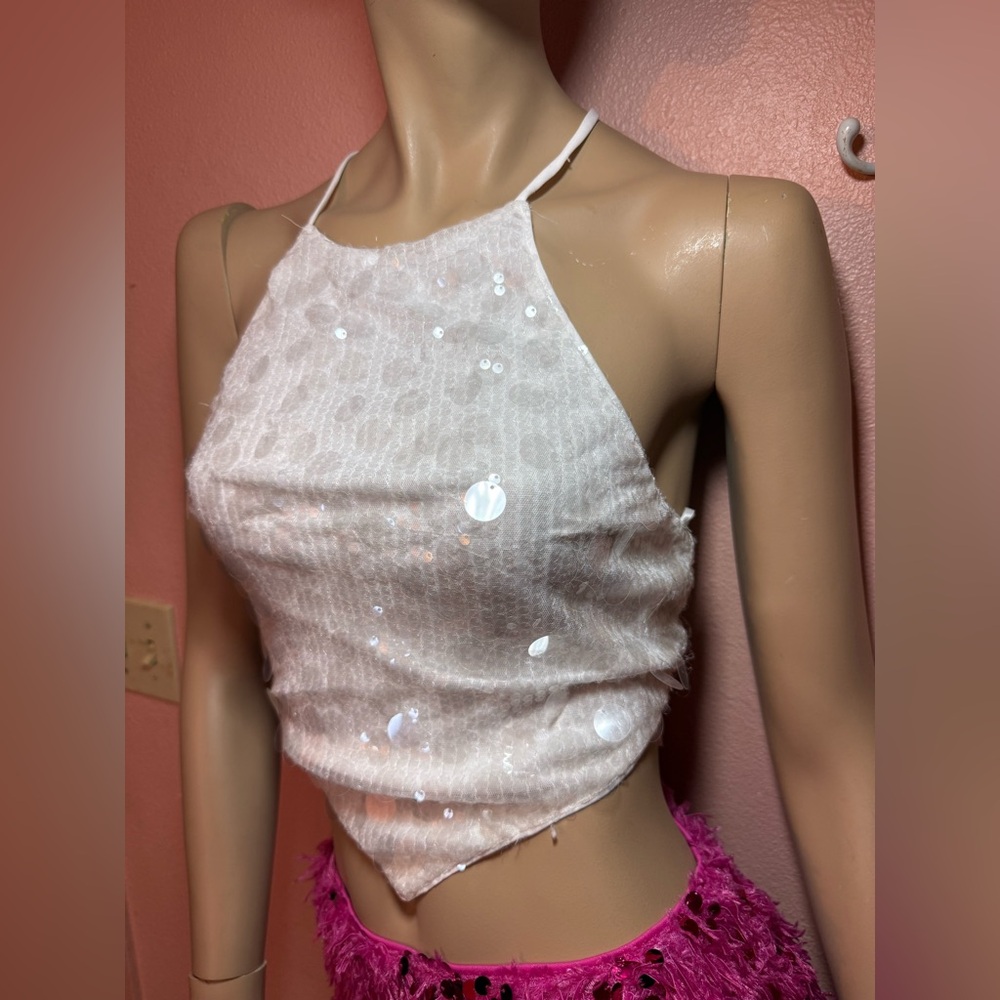 Windsor White Sequin Crop Top Coachella Festival Y2K